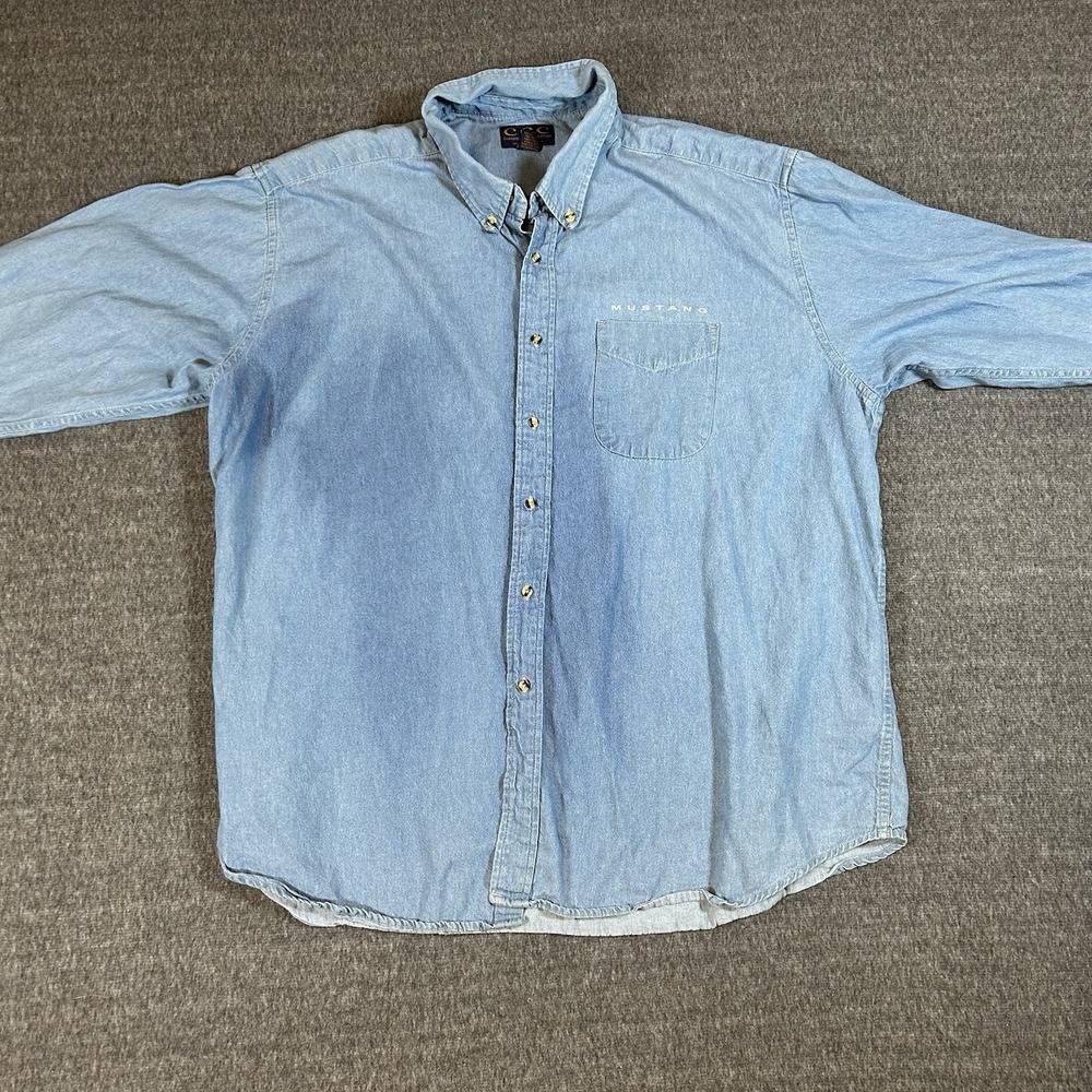Mustang Shirt Adult 2XL Blue Denim Joe Blow Classic Car Ford Long Sleeve Shacket